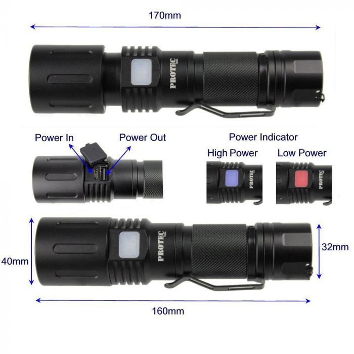 Protec T1500L 1500 Lumen Rechargeable LED Torch and Power Bank