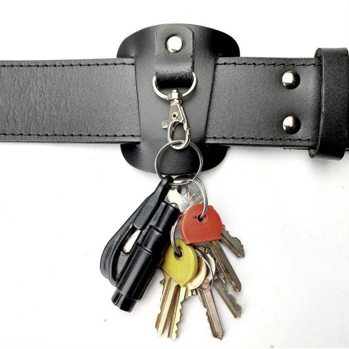 Protec 50mm On-Belt Black Leather Belt Key Clip